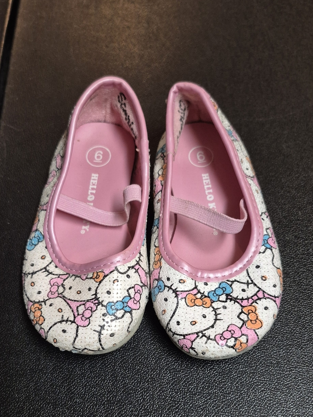 Sanrio Hello Kitty Toddler Girl Size 6 Ballet Flats All Over Sequins Bling AOP